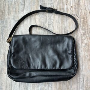 Stone Mountain Leather Bag Black Crossbody Gold Brass Embossed Vintage 90s